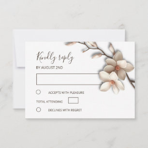 3D Elfenbein Magnolie Einfache Hochzeit RSVP Karte