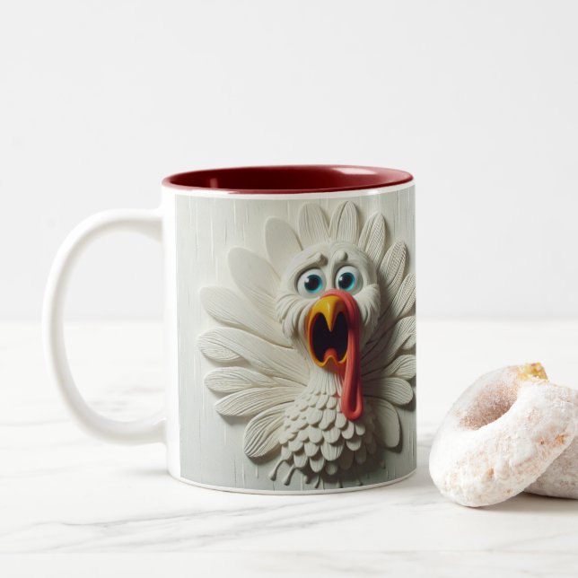 3D erschreckte Türkei Funny Animals Zweifarbige Tasse (Mit Donut)