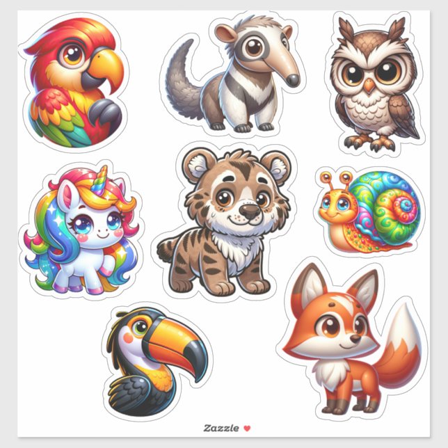 3D Fantasy Animal Sticker Extravaganza (Blatt)