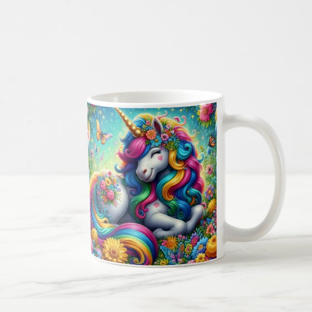 3D farbenfrohes florales Einhorn Kaffeetasse (Rechts)