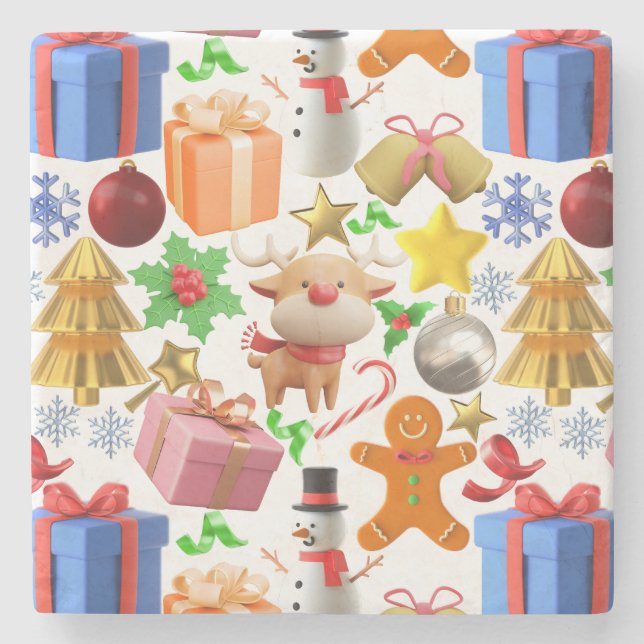 3D-Farbige Weihnachtsschmuck-Muster.01 Steinuntersetzer (Vorderseite)