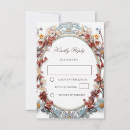 3D Floral Frame Modern White RSVP Karte