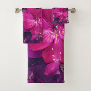 3d Floral Fuchsia & Purple Marble Art Cover Badhandtuch Set