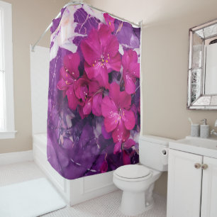 3d Floral Fuchsia & Purple Marble Art Cover Duschvorhang