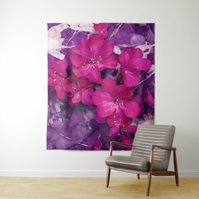 3D Floral Fuchsia & Purple Marble Wandteppich (Beispiel)