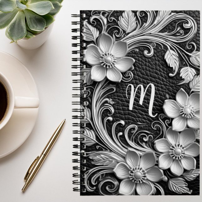 3D Floral Rahmen geprägt aus Leder Look Monogramm Notizbuch (Von Creator hochgeladen)
