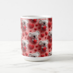 3D-Fluffkoala und Herz nahtloses Muster Kaffeetasse
