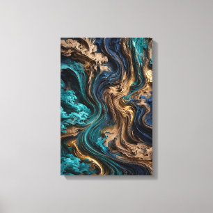 3D-Fluid-Art-Wandkunst - Türkis und Gold aus Karto Leinwanddruck