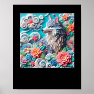 3d Fox Sticker Poster