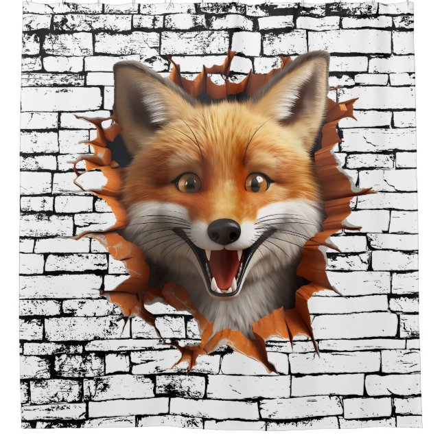 3D Fox Wall Break Art – Realistic Safari Duschvorhang (Vorderseite)