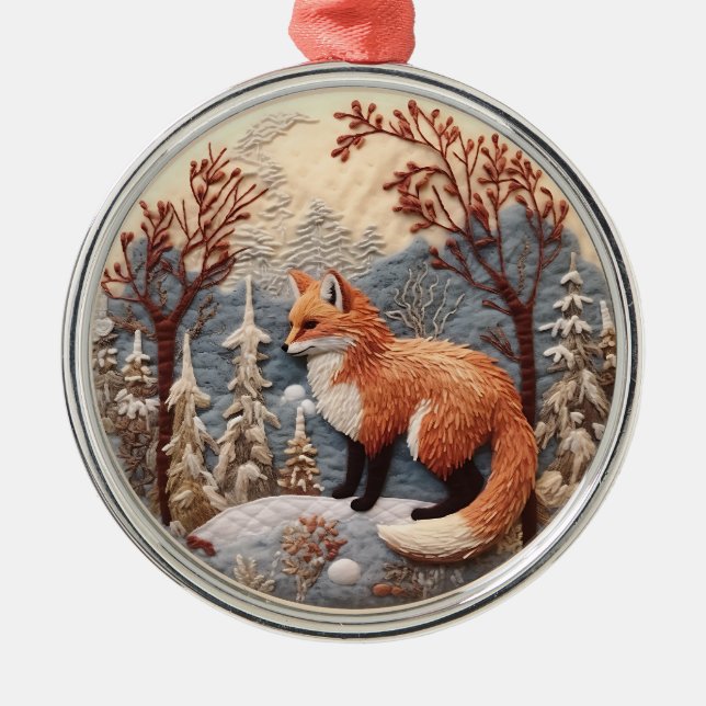 3D Fox Woodland Chirstmas Tier Ornament Aus Metall (Vorne)