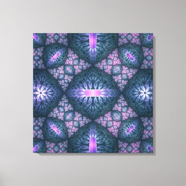 3D Fraktal Art Abstraktes Muster Blau Lila Pink Leinwanddruck (Vorderseite)