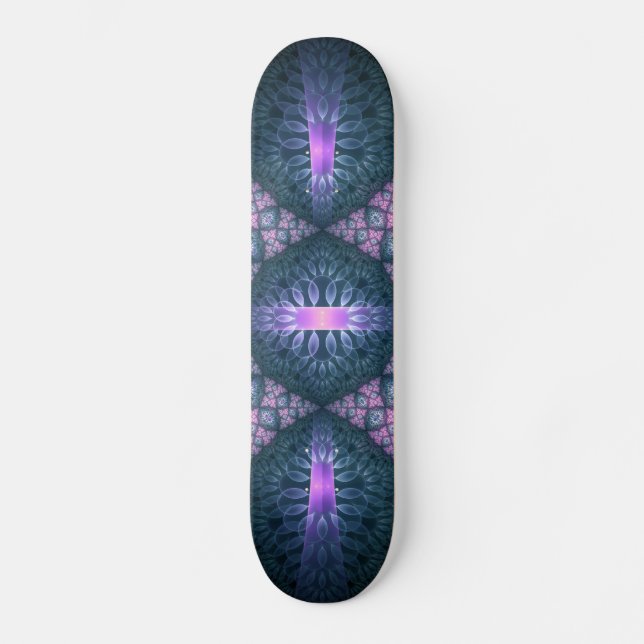 3D Fraktal Art Muster Türkisch Lila rosa Skateboard (Vorderseite)
