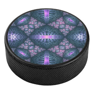 3D-Fraktal-Kunstmuster Türkis Lila Rosa Eishockey Puck