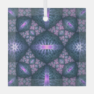 3D-Fraktal-Kunstmuster Türkis Lila Rosa Ornament Aus Glas