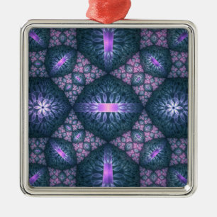 3D-Fraktal-Kunstmuster Türkis Lila Rosa Ornament Aus Metall