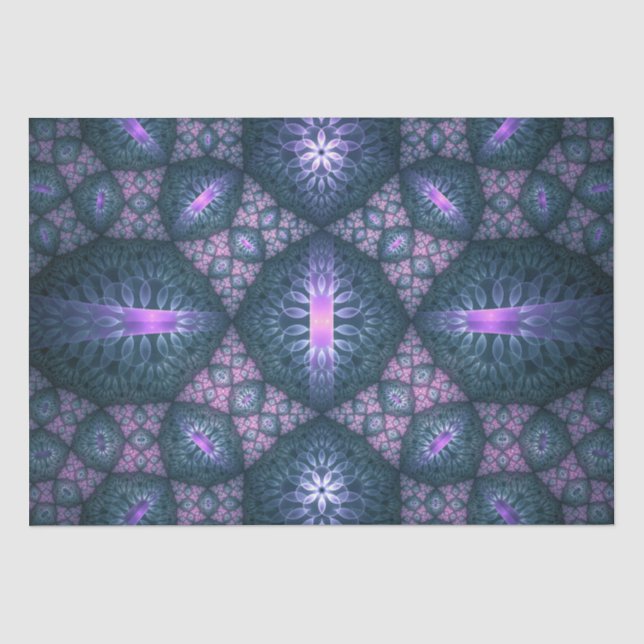 3D-Fraktal-Kunstmuster Türkis Lila Rosa Seidenpapier (Vorderseite)