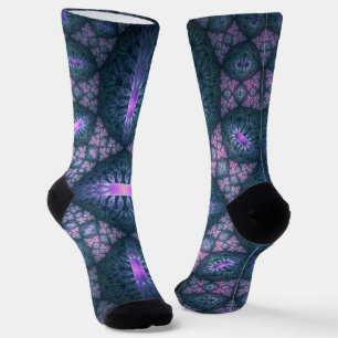 3D-Fraktal-Kunstmuster Türkis Lila Rosa Socken