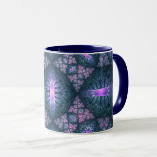 3D-Fraktal-Kunstmuster Türkis Lila Rosa Tasse