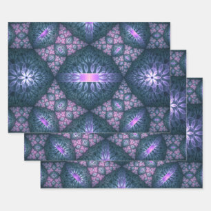 3D-Fraktalkunst abstraktes Muster Blau Lila Rosa Geschenkpapier Set