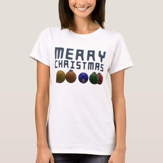 3D Frohe Weihnachtstypografie Weihnachtsschmuck T-Shirt (Vorderseite)