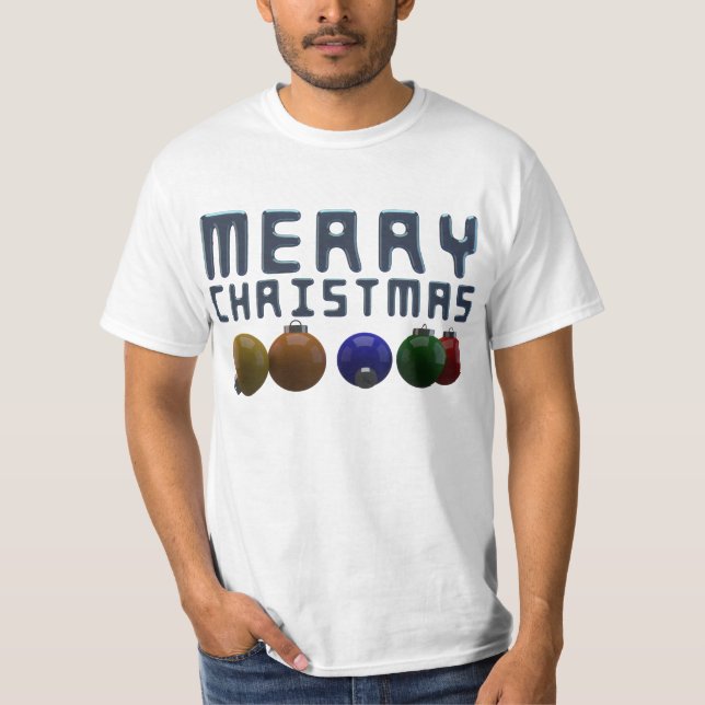 3D Frohe Weihnachtstypografie Weihnachtsschmuck T-Shirt (Vorderseite)