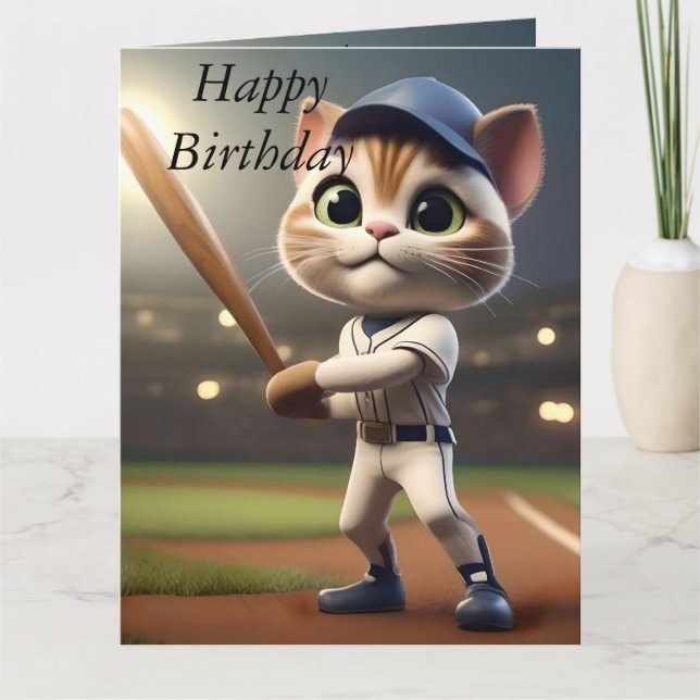 3D Funny Baseball Cat, Big Birthday Card Karte (Vorderseite)