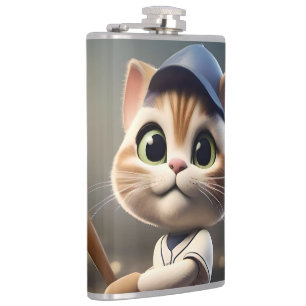 3D Funny Baseball Cat, Flachmann