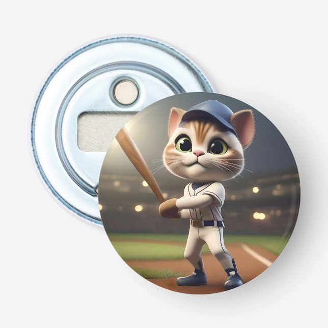 3D Funny Baseball Cat, Flaschenöffner (Vorderseite)