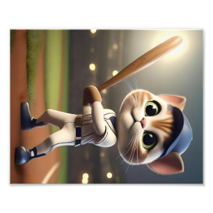 3D Funny Baseball Cat, Fotodruck