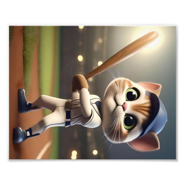 3D Funny Baseball Cat, Fotodruck (Vorne)