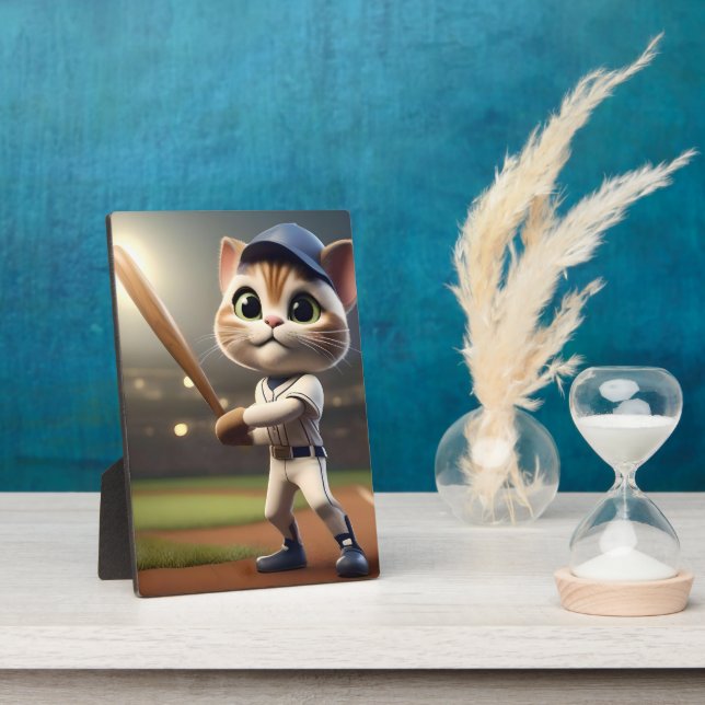 3D Funny Baseball Cat, Fotoplatte (Seite)