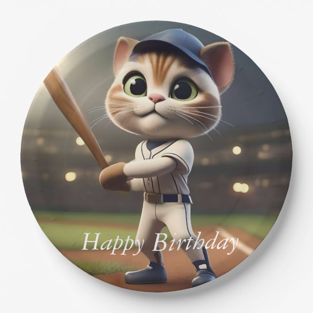3D Funny Baseball Cat, Pappteller (Vorderseite)