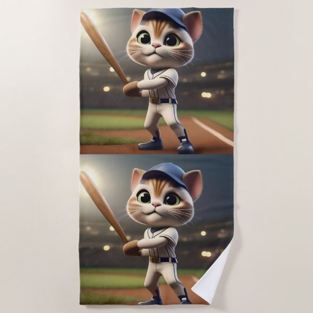 3D Funny Baseball Cat, Strandtuch (Vorderseite)