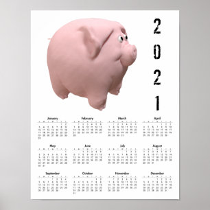 3D Funny Pig 1 Weißkalender Poster 2021