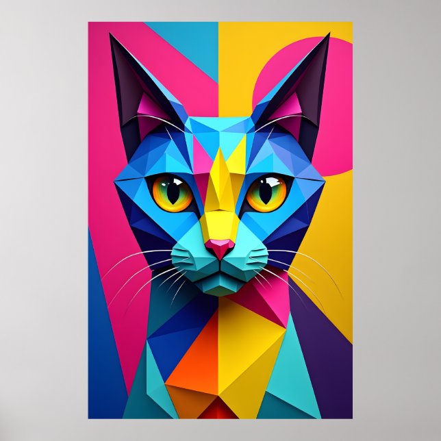 3D Geometric Pop Art Cat Poster (Vorne)