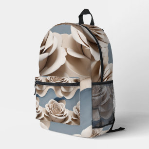 3D-gerenderte Rosen in Blautönen und Weiß Bedruckter Rucksack