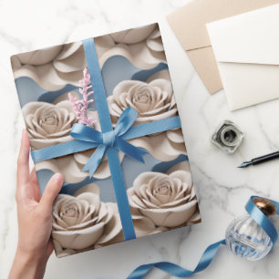 3D-gerenderte Rosen in Blautönen und Weiß Geschenkpapier