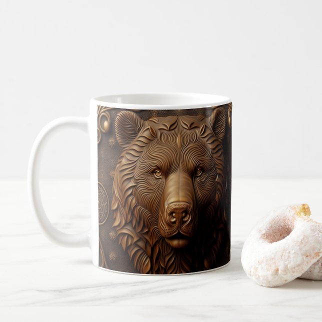 3D-geschichteter Lederschau gedruckter Grizzlybär Kaffeetasse (Mit Donut)