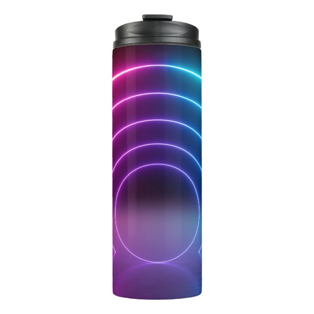 3d, glowing lines, tunnel, neon lights, virtual re thermosbecher (Vorderseite)