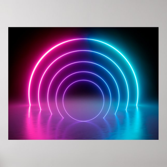 3d, glühende Linien, Tunnel, Neonlichter, virtuell Poster (Vorne)