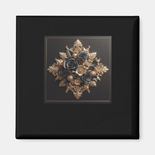 3d Gold Black Rose #22 Aufkleber Magnet (Vorne)