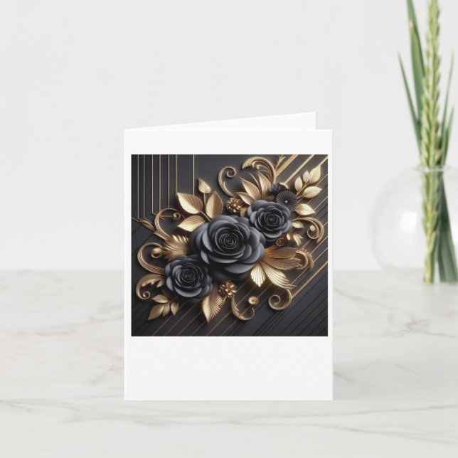 3d Gold Black Rose #7 Aufkleber Karte (Vorderseite)