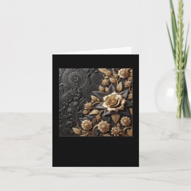 3d Gold Black Rose #8 Aufkleber Karte (Vorderseite)