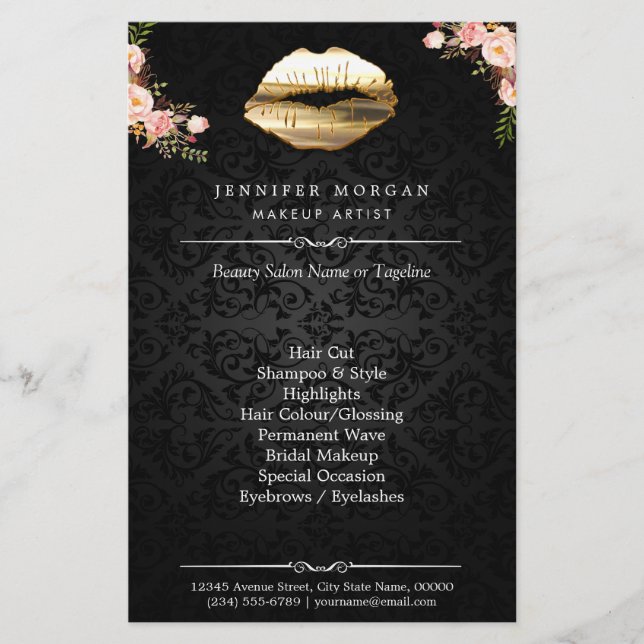 3D Gold Lips Florentiner Makeup Künstlerischer Sch Flyer (Vorne)