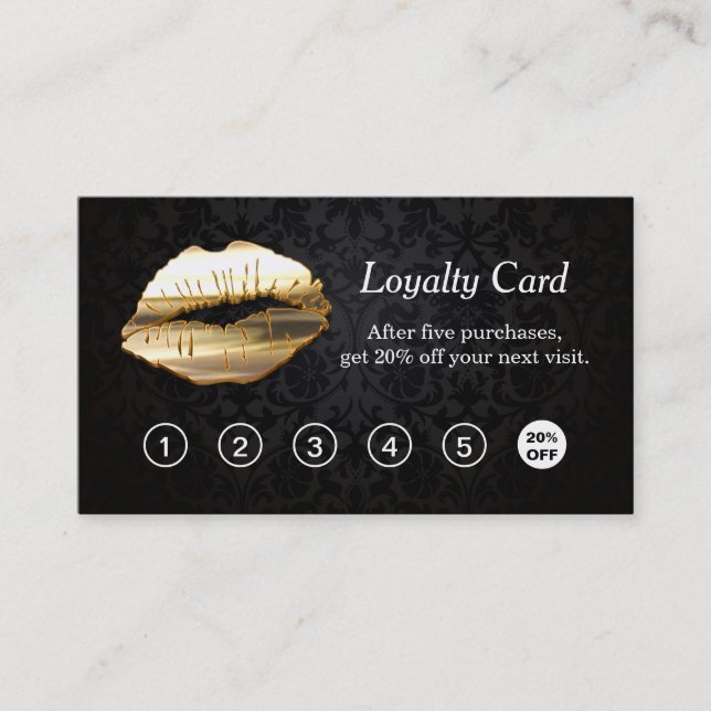 3D Gold Lips Makeup Salon Loyalty Punch Card Treuekarte (Vorderseite)