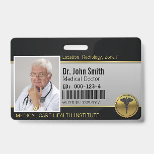 3D Gold Medizin Caduceus Emblem Foto ID Ausweis