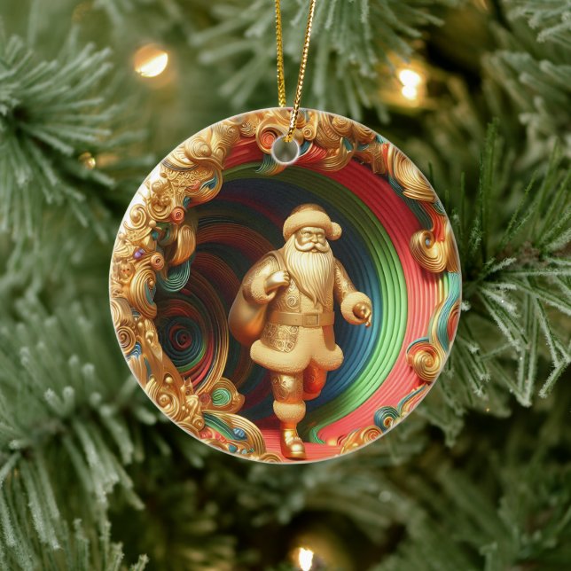 3d Gold-Weihnachtsklausel Keramik Ornament (Baum)