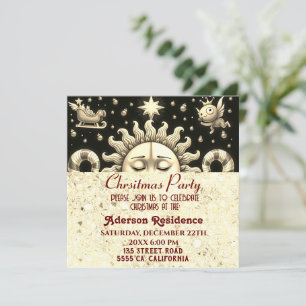 3d Golden Christmas Sun Golden Christmas Party Einladung
