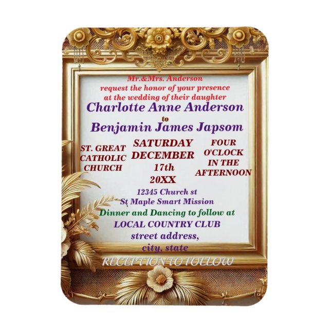 3D Golden Floral Botanischer Rahmen Magnet (Vertikal)